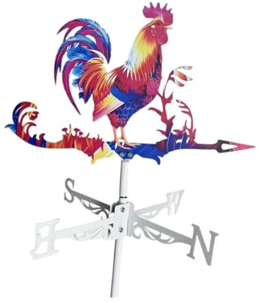 Colcolo Veleta con Forma de Gallo, indicador de dirección del Viento, Adorno de Gallo de Hierro, Veleta de Animales Multicolor para césped, decoración de