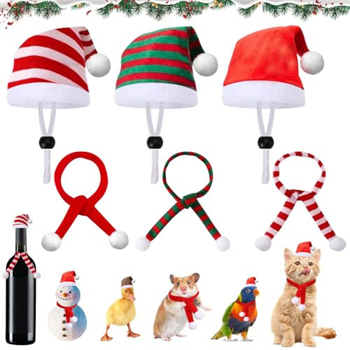 SPHERETRON Haustier Weihnachtsmütze 6 Stück Katzenbekleidung Katzen Weihnachtskostüm Kaninchen Zubehör Mini Weihnachtsmützen für Katzen Hamster Haustiere Bunny Igel Papageien