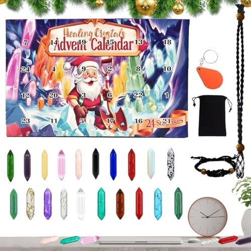 Buhyujkm 24-Day Gemstone Countdown Calendar, Crystal Advent Calendar 2024, Crystal Necklace Advent Calendar, Crystal Lovers Christmas Countdown Calendar for Women Teens Spiritual Present