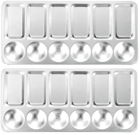 QUARKZMAN 2uds Pintura Paleta Bandeja 9 x 4.3 12 Pozos Aluminio Rectángulo Pintura Mezcla Paleta para Manualidades Acrílico Óleo Acuarela Artista Bricolaje Pintura