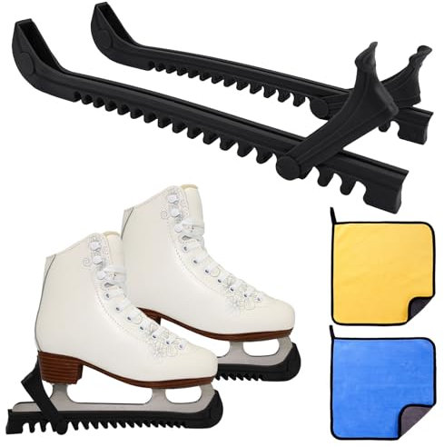 Soleeya Kufenschoner Schlittschuhe Verstellbar + 2 Handtücher, Hockey Kufenschoner Eishockey Elastische Kufenschoner Eiskunstlauf Kufenhalter für Kufenschutz Schlittschuhe Kinder Erwachsene (Schwarz)