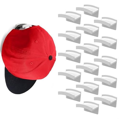 12-Pack Adhesive Hat Hooks for Wall - for Baseball Caps Minimalist Hat Display Rack Hat Organizer Wall Mounted Cap Hangers Strong Hold for Bedroom Wall, Door, Closet or Office (White)