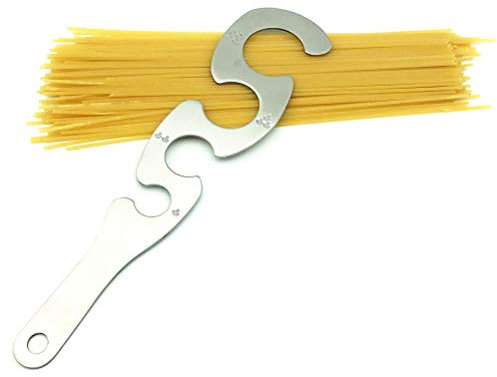 Edelstahl-Spaghetti-Messgerät mit 4 Löchern, S-förmiges Spaghetti-Lineal, Praktische, Langlebige Küchenutensilien (Silber)