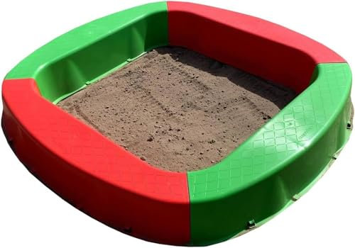 BURI Premium Sandkasten aus Kunststoff 150 x 150 x 20 cm, Rot/Grün, Made in Germany – Robuster Buddelkasten für den Garten, Kinderspielzeug zum Buddeln mit Sand oder Kies, sehr stabil & hochwertig