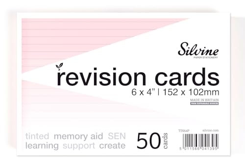 Silvine A6 Flash Cards, Revision & Study - Lined (50 Cards) (Pink)