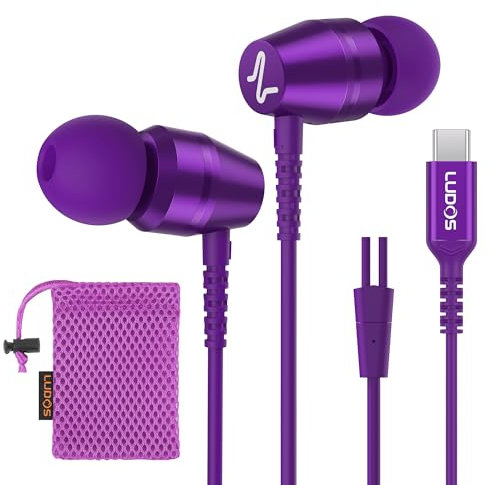 LUDOS OMNITONE Cuffie USB C, Garanzia 5 Anni, Auricolari USB C In-Ear per iPhone 16 15 Pro Max Plus iPad, Cuffie Type C con Microfono per Samsung Galaxy S24 S23 Ultra S22 S21 FE S20 A53 A54 - Viola