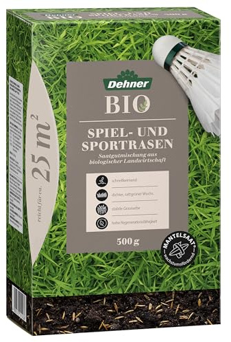 Dehner Bio Saatgut Spielrasen / Sportrasen, hochwertige Saatgutmischung, strapazierfähig / schnellkeimend, 500 g, für ca. 25 m², natur | hochwertige Saatgutmischung, strapazierfähig / schnellkeimend