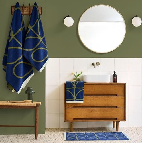 Orla Kiely Badetuch, linearer Stiel, Marineblau/Olivgrün, 50 x 90 cm