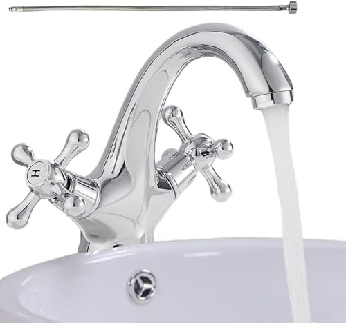 Dtaigou De Cocina,Grifo De Baño Monomando Agua Fría Y Caliente - Mezclador De Dos Mandos Con Manguera De 60cm Para Lavabo, Tocador Y Lavandería
