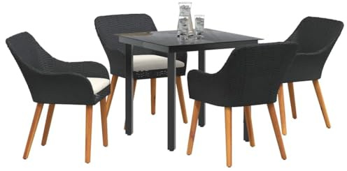 vidaXL Garten Essgruppe mit Kissen 5 pcs Schwarz Poly-Rattan, Stylisches Garten- und Terrassenset, Moderne UV-beständige Materialien, Tisch und Stühle für Essen im Freien