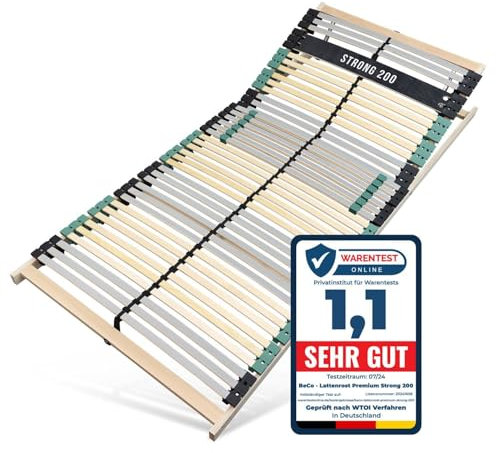 Sleepneo Lattenrost 90x200 Premium Strong bis 200Kg, Kopfteil verstellbar, 7-Zonen-Lattenrost mit 42 Latten, Made in Germany, extra stabil aus Buchenholz