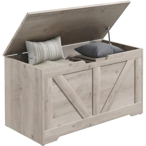 HOMCOM Aufbewahrungsbox für Schlafzimmer, 100 l, Aufbewahrungsbank mit Deckel, Sicherheitsscharnier für Flur, Wohnzimmer, 80 x 40 x 45 cm, Grau