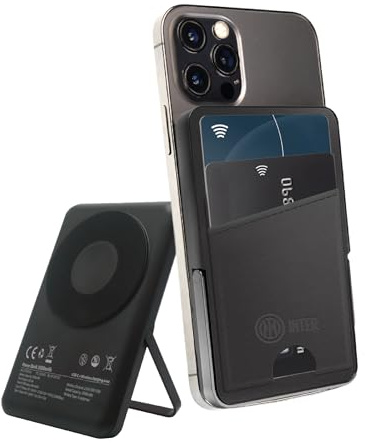 Inter Powerbank Geldbörse – mit kabellosem Laden MagSafe 5000 mAh – kompatibel mit Apple und Android, schnelles kabelloses Laden über Kabel Typ C – Kabel im Lieferumfang enthalten – Offizielles