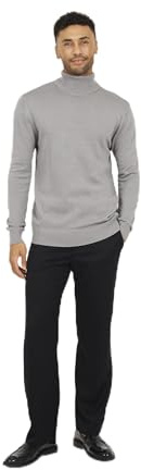 BRAVE SOUL Men’s Jumper High Neck Knitted Long Sleeve Winter Sweatshirt Pullover Top for Men - Silver Grey Colour - UK Size - L