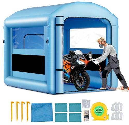 VEVOR Cabine de Peinture Gonflable 3x2,5x2,5 m, Tente de Pulvérisation pour Voiture avec Ventilateur de 550 W et Système de Filtration d'air, Toit Rond avec Crochet, Garage Atelier Automobile, Bleu