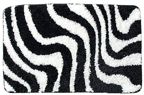 Bath Mat Zebra Streifen Schwarz Badmatte Mikrofaser Duschvorleger Langlebig rutschfest Badezimmerteppich Schnelltrocknend Badematte Verdicken Badmatten Waschbar Badvorleger 50x80cm