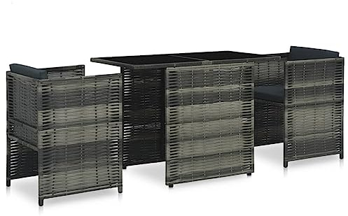 Tonture 3-TLG. Bistro-Set mit Auflagen, Poly Rattan Grau, 102x58x76 cm Gartentisch, 2 Stühle, wetterfest, Balkon-Sitzgruppe für Außenbereich
