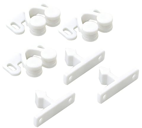 3 Pack White Plastic Spring Loaded Ball Catches for Boat RV Caravan Doors | Durable marine grade construction, includes matching strike plates, quick to fit, ideal for kitchen & bathroom cupboard doors