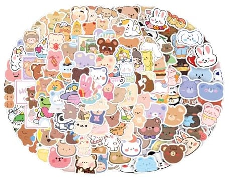 200 Stücke Kawaii Sticker Set - Niedliche Bären & Hasen Aufkleber - Wiederverwendbare & Wasserdichte Koffer Sticker für Scrapbooking & Kinder - Buntes Aufkleber Set mit 200 Motiv-Stickern