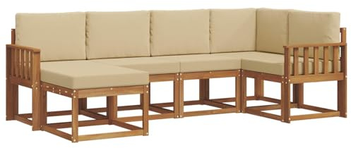 vidaXL Outdoor-Sofagarnitur mit Kissen 6 pcs Natur und Beige, Outdoor-Sofa-Set, Moderne Terrassenlounge, langlebige Gartenmöbel, modular, Terrassensitzmöbel