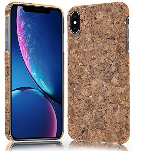 NALIA Kork Hülle kompatibel mit iPhone X XS, Natur-Holz Look Handyhülle Handy-Tasche Cover Case, Dünnes Slim Hardcase Schutzhülle Etui, Backcover Bumper Schutzhülle, Motiv:Dark Cork