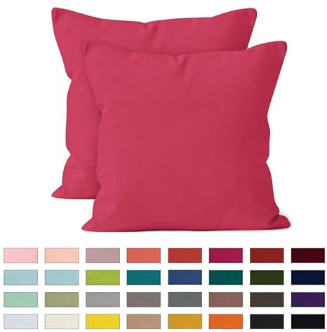 Encasa XO Baumwoll-Kissenbezüge, 2er-Set I 24x24 in (60x60 cm) - Pink I kein Einsatz I einfach Kissenbezüge I Maschinenwaschbar | Nur Innen benutzen