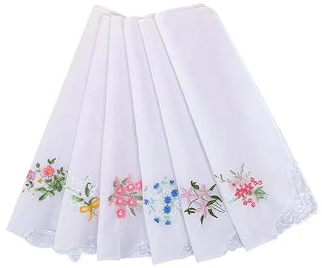 JukLoos Cotton Embroidery Ladies' Vintage Floral Lace Handkerchiefs for Wedding Party (6 Pack)