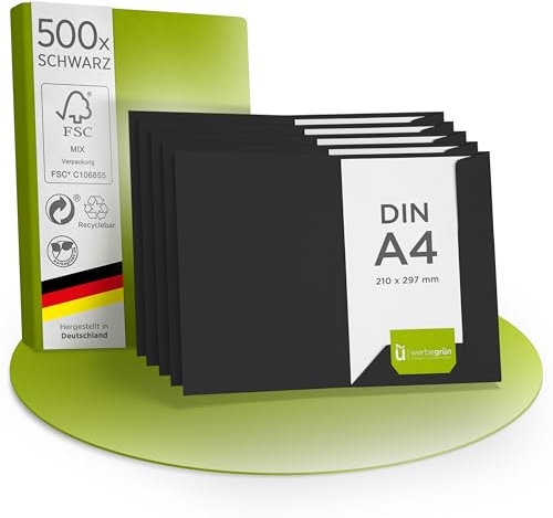 Werbegrün Präsentationsmappe A4 – 500 Stück Schwarz (Tiefschwarz) | FSC® MIX 70% | Dokumentenmappe aus 320g/m² Pappe | Mit Visitenkartenschlitz | Made in Germany | Direkt vom Hersteller