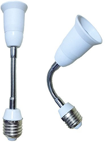 DZYDZR 2-Pack 19cm E27 to E27 Extender Flexible Gooseneck Extension E26 Lamp Holder Adapter for LED Light Bulb (White)
