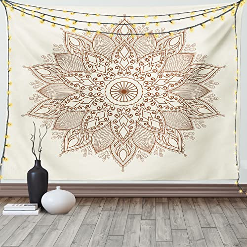 ABAKUHAUS Retro Wandteppich und Tagesdecke, Blumen-Spitze aus Weiches Mikrofaser Stoff Waschbar ohne Verblassen Digitaldruck, 230 x 140 cm, Braun Elfenbein