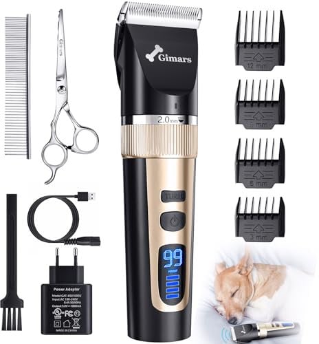 Gimars Silenzioso Tosatrice per Cani Professionale, Impermeabile IPX7 Rasoio per Cani Pelo Lungo, Macchinetta per Gatti, Dorata