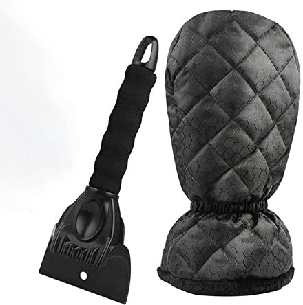 EasyULT Eiskratzer Mit Handschuh, Auto Eiskratzerhandschuh Mit Velours Gefüttert, Eiskratzer mit Rutschfestem Griff mit Kälteschutz Handschuh Profi Schneeräumung Assistent(Schwarz)