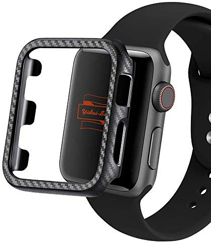 Yidai-Silu für Apple Watch 42mm Schutz Hülle 【Kohlefaser Muster, Ultra Leicht, Modern】 PC Case Carbonfiber Cover Dünn Schale Sport Etui für Apple Watch Series 5/4/3/2/1 - Schwarz