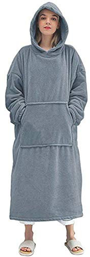 TRISTIN Oversized Hoodie Blanket Extra Long Flannel Wearable Hooded Giant Soft Warm Cosy Thermal Throw Sweatshirt for Unisex Adult Women Men,One Size
