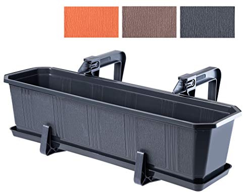 KADAX Blumenkasten 60 cm mit Griffen, Anthrazit – Pflanzkasten mit Untersetzer, rechteckiger Blumentopf aus Kunststoff, Pflanzgefäß für Innen- und Außenbereiche, Balkon und Terrasse
