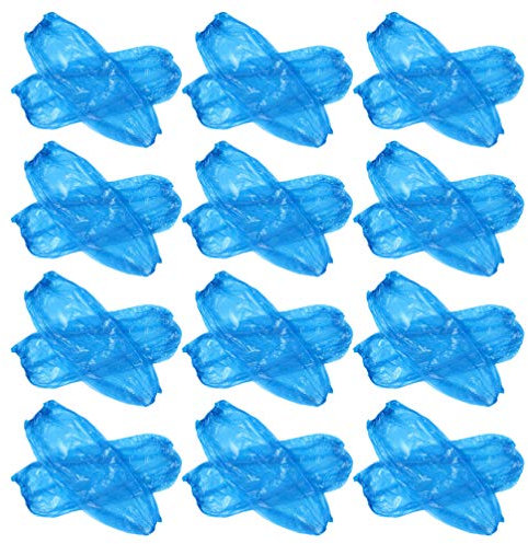 Exceart 100 Stück Einweg-Armstulpen mit elastischem Ende, wasserdicht, öldicht, aus Kunststoff, für Armschutz, Reinigung, Blau