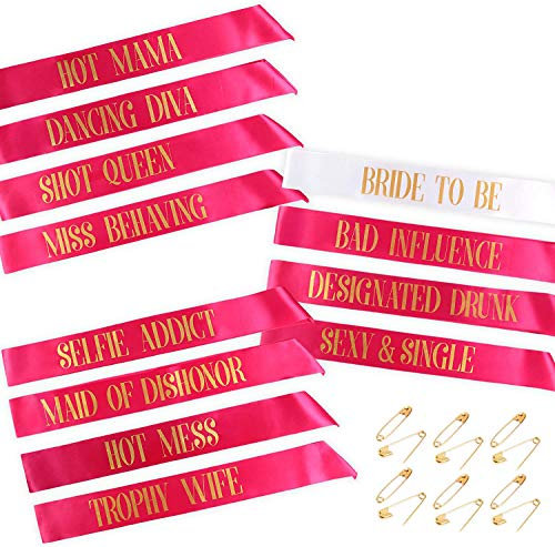 STAY GENT 12 Stück Bride Tribe Schärpen Set 11 Rosa mit 1 Weiß-Bride Schärpe Junggesellinnenabschied - Team-Braut und Mädchen-Nacht Heraus Favor