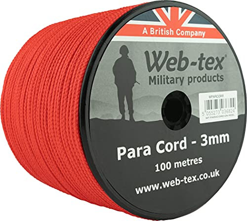 Web-tex - Rouleau de paracorde - 100 mètres/Ø 3 mm - Rouge