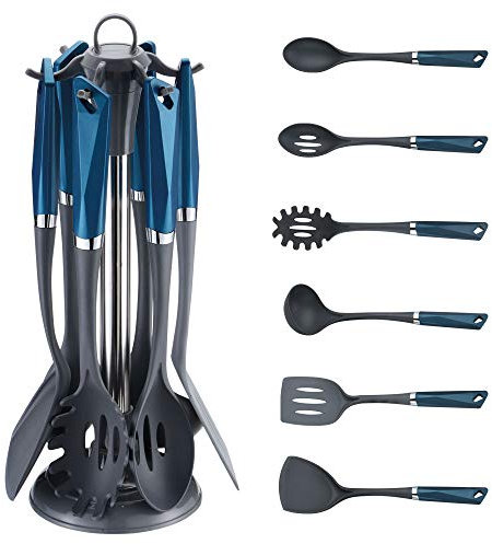 Michelino Küchenhelfer 7-teilig Spaghettiheber, Schöpfkelle, Pfannenwender, Servierlöffel Petrol