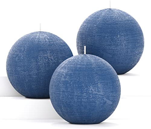 CANDWAX Kerzenset mit 3 runden Kerzen Kugel 7,6 cm – perfektes Kerzendekor als Hochzeitsdekoration und Kerzen romantisch – geruchlose geformte Kerzen lange Brenndauer – dunkelblaue Kerzen