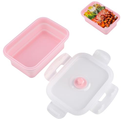 HERCHR Lunch Box,Girls Lunch Box,800ml/28.16Oz Lunch Box Stackable, Pack Lunch Box Pink Lunch Box,Foldable Lunch Box,Silicone Lunch Box Food Storage Container Picnic Boxes for School, Work and Travel