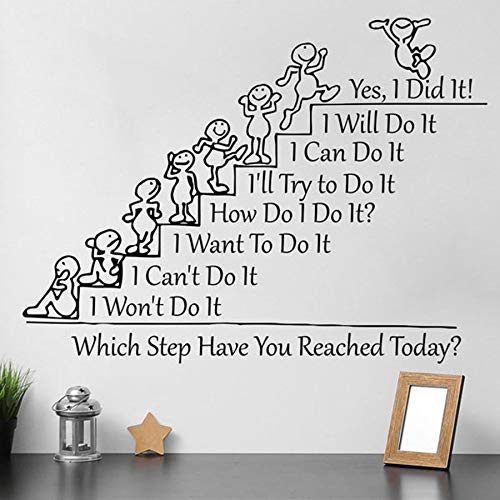 NSRJDSYT Motivation Zitat Vinyl Wandtattoo Welchen Schritt haben Sie Heute erreicht Teambuilding Schule Klassenzimmer Büro Schlafzimmer Dekor 57x76cm