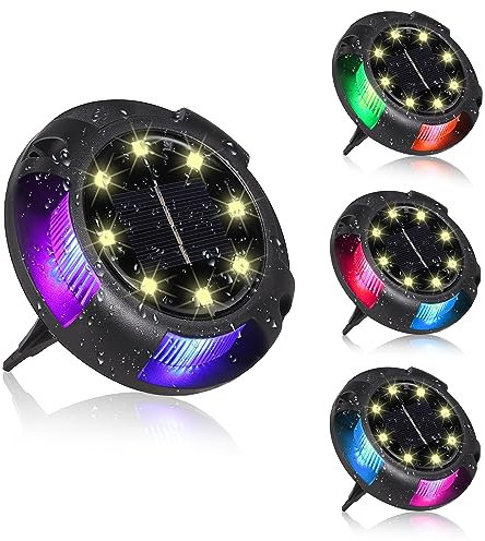 4 x 12 LED RGB Solarleuchten für außen COLORLAM Solarlicht Gartenleucht Bodenleuchten IP65 Wasserdicht Solarlampen Solar vergrabene Lampe 10 Stunden, keine Kabel,für Rasen,Terrasse, Hof,Schritte