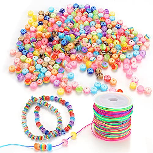 RANJIMA Perlen zum Auffädeln 600 Stück, 8mm Bunte Künstliche Perlen mit 50m Schnur, Mehrfarbig Blumen Bastelperlen Fädelperlen für Kinder Erwachsene DIY Armbänder Schmuck Weihnacht Geschenke Perlen