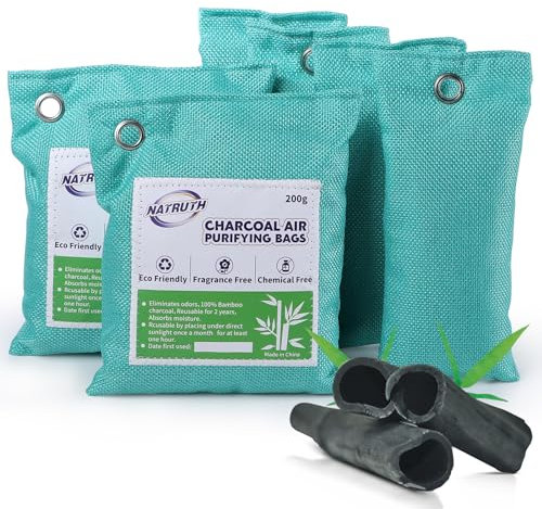 NATRUTH Activated Bamboo Charcoal Air Purifying Bag, Nature Air Fresh Purifier Bags, Odor Eliminator for Home, Car, Closet, Basement, Shoe, Fridge, Deodorizer, 6-Pack (2 * 200g + 4 * 75g)
