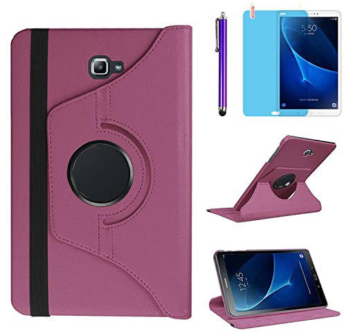 Étui Housse Coque pour Samsung Galaxy Tab A 10.1 Pouces 2016 (SM-T580 SM-T585) - 360 degrés Rotation Full Protection Kickstand Case Cover,avec Un Stylo,Écran Film (Purple)
