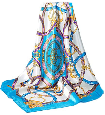 GLORIS Seidenschal Damen 90x90cm Hellblau Elegante Seidentuch Haare Seidentuch Damen Halstuch Damen Elegant Satintuch Halstuch Seide Bandana Tuch Kopftücher Damen Ansatz Scarf