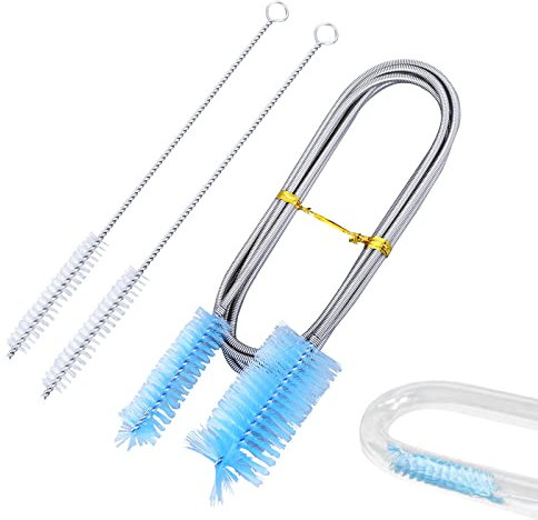 cobee Aquarium Filterbürste, 155 cm Aquarium Reinigungsbürste + 20 cm Rohrbürste Edelstahl Reinigungsbürste mit langem Rohr Flexible doppelseitige Rohrbürste für Fischbecken Aquarium(3 Stück/Satz)