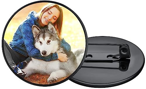 Custom4U Foto Brosche Pins Personalisierte Foto Anstecker Pins mit Namen/Text Gravur Edelstahl Rund Brosche Clip Schmuck Schwarz Damen Brosche Schmuck Zubehör