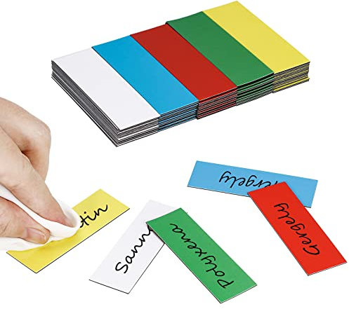 Wukong Magnetstreifen Beschreibbar 6x2cm | 75 Stück Beschreibbare Magnete Whiteboard Magnete für Whiteboards, Kühlschränke, Magnettafeln Bunt